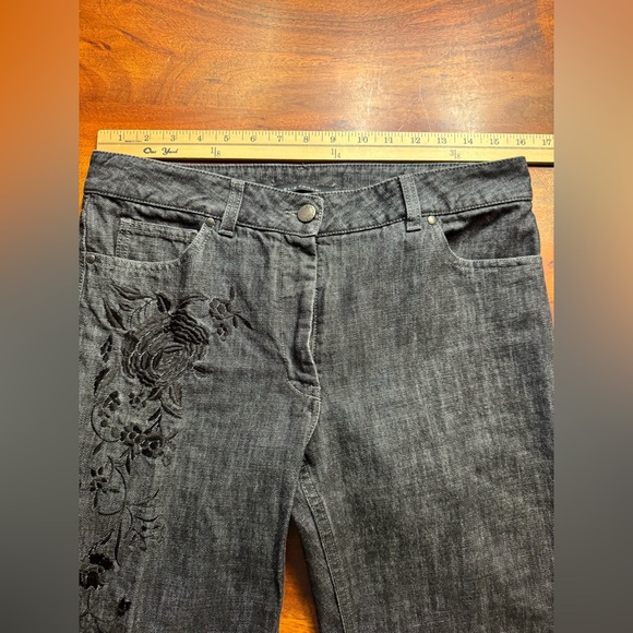 Elie Tahari Vintage Faded black Floral Embroidered Bootcut Jeans Sz 8 - Picture 6 of 10